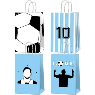 Imagem de 24 peças de sacos de presente de papel de futebol azul e branco sacos de presente de estrela do futebol americano lembrancinhas de festa lanche saco de presente com alças para festa esportiva