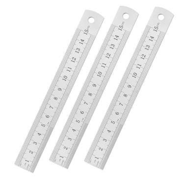 Imagem de Pacote com 3 réguas de aço, conjunto de réguas de metal de escala dupla face de 6 polegadas/15 cm, régua de aço de 7 mm de espessura