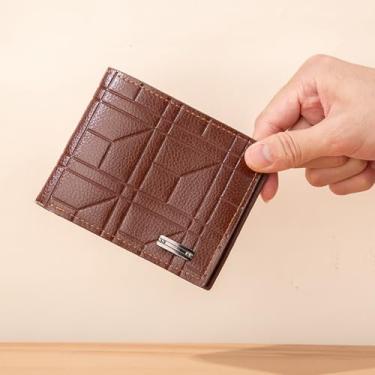 Imagem de Carteira masculina de couro PU de grande capacidade com vários compartimentos para cartões, design fino e dobrável, bom presente para homens, Marrom, F, Carteira de couro