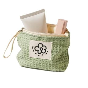 Imagem de Mini bolsa de moedas de desenho animado com estampa floral, bolsa portátil para batom/cosméticos, fone de ouvido e organizador de cabos, Verde
