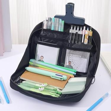 Imagem de Estojo para lápis, caixa de papelaria, organizador de armazenamento de grande capacidade, mesa de escritório, suprimentos domésticos, preto