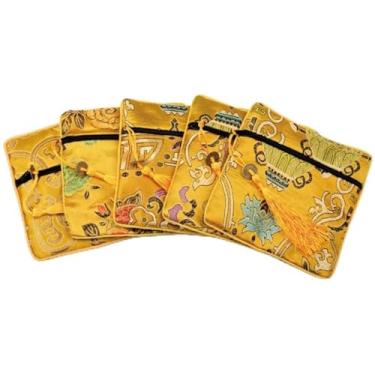 Imagem de Bolsa de Dinheiro Estilo Chinês Dragão Pequena Bolsa de Mão Pequena Lona Bordado Bolsa de Moedas com Borla Doce Flor Bolsa de Embalagem para Estudantes, C, Bolsa para moedas