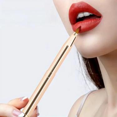 Imagem de Pincel labial portátil com design retrátil de ponta dupla, com um pincel de maquiagem dourado com capa, adequado para batom (dourado)