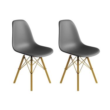 Imagem de Conjunto 2 Cadeiras Eames Estilo Moderno em Ferro Dourado com Assento Cinza