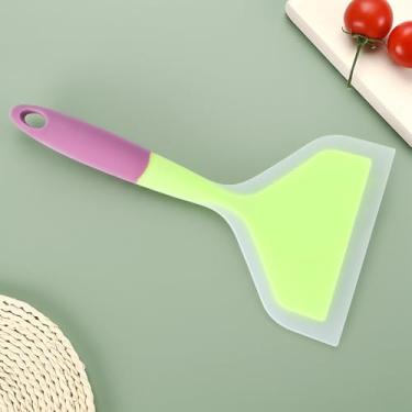 Imagem de Espátula de peixe de plástico envolto de silicone, pá antiaderente, resistente ao calor, ampla espátula plana para ovos tamales pizza roxa