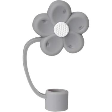 Imagem de 1 capa de canudo de silicone cinza para copos Stanley de 40 e 850 g, tampa de palha de flor fofa de 10 mm para copos de 1,134 g, topo de canudo reutilizável para copos, canudos reutilizáveis (JLY029)