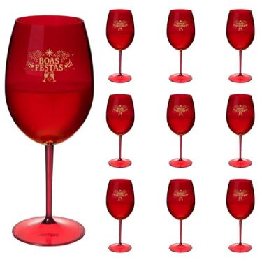 Imagem de Taças Vinho Acrílico 600ml Boas Festas Taça Vinho 10pçs (VERMELHO)