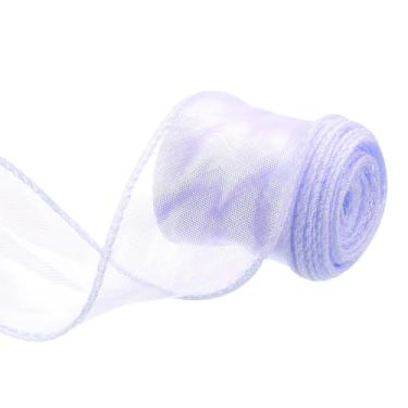 Imagem de Fita de organza transparente brilhante de 3,8 cm de largura, fitas de chiffon iridescentes com brilho pastel roxo claro para embrulho de presente e laços de casamento