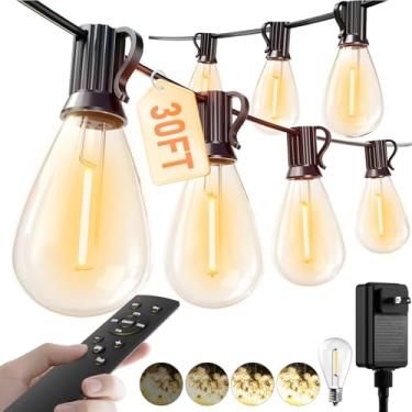 Imagem de luckystyle Cordão de luzes LED para ambientes externos com controle remoto, 10 + 1 lâmpadas à prova de estilhaçamento, luzes de pátio à prova d'água e reguláveis para varanda, jardim, quintal, deck