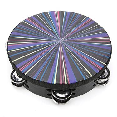 Imagem de Yctze Pandeiro Manual Instrumento de Percussão de Fileira Dupla de 8 Polegadas Com Pele de Tambor de Poliéster e Moldura de Madeira Maciça para Crianças - Intensificador de Som Colorido (raio