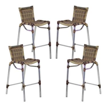 Imagem de Kit 4 Banquetas Fortaleza Em Alumínio Alta Edícula Cozinha E Balcao Capuccino