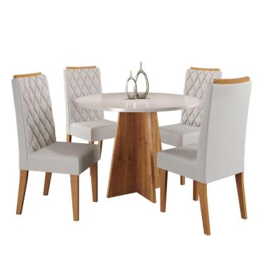 Imagem de Conjunto De Mesa Sala De Jantar Redonda 0,90m 4 Cadeiras Fin Veludo Viero Madeirado
