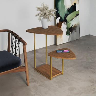 Imagem de Mesa Lateral Moderna Dourado Cibele Tampo Esfiha Freijó