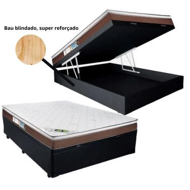 Imagem de Conjunto Cama Box Bau Preto Casal Blindada + Colchão de Molas Ensacadas Caribe 138x188x66 - Luckspuma