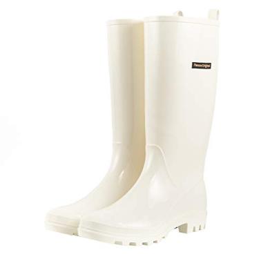 Imagem de Planone Botas de Chuva Femininas e Sapatos de Jardim Impermeáveis, Botas de Chuva Antiderrapantes para Mulheres com Palmilhas Confortáveis, Sapatos de Chuva Leve Estilosos e Sapatos de Trabalho ao Ar Livre, Cream White, 7