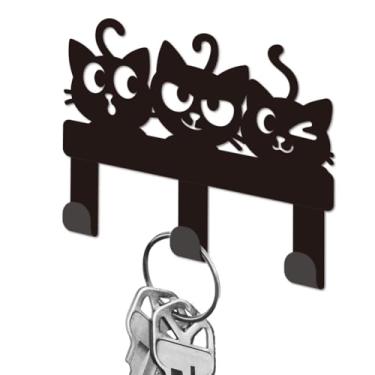Imagem de DELORIGIN Porta-chaves de metal engraçado de gato para utensílios de cozinha de parede, mini gancho organizador de chave, cabides decorativos de parede com 3 ganchos para entrada, porta da frente