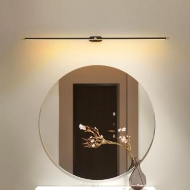 Imagem de Luz de espelho LED banheiro moderno arandela longa iluminação de imagem alumínio metal iluminação de parede para sala de estar penteadeira quarto maquiagem (preto dourado luz quente, 68 cm)