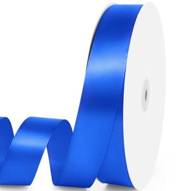 Imagem de Quhora Fita de cetim de poliéster azul real de face única de 2,5 cm x 100 metros, fita de cetim para embrulho de presente, artesanato, casamento, festa, laços DIY, decoração de buquê, costura, árvore de Natal e cartão de convite