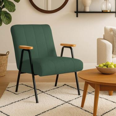 Imagem de Poltrona Sala Decorativa Industrial Dourado Laurita Linho K01 - D'rossi Cor Verde