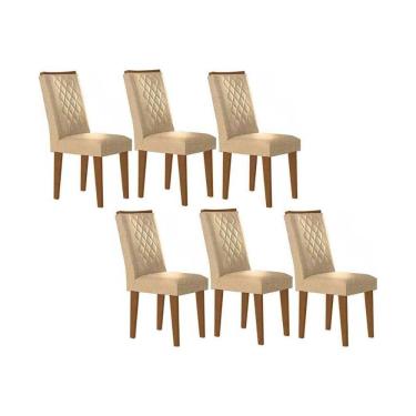 Imagem de Kit 6 Cadeiras Sala Jantar Jade 6 Un Capuccino Linho Bege Turim Rufato