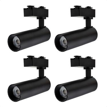 Imagem de Kit 4 Spot Longo Led Mr16 Para Trilho Eletrificado Preto 3000k Quente