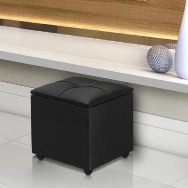 Imagem de Kit 2 Puffs Baú Cristal 40x40 Decorativo Estofado Veludo Preto