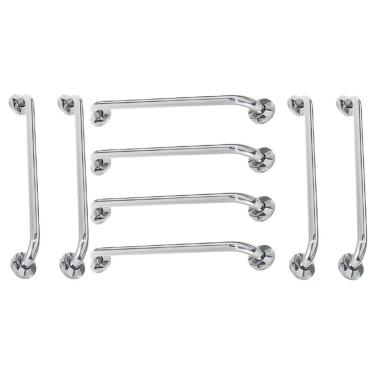 Imagem de Alça Apoio 60cm Barra Inox Kit 8 Unidades Banheiro Idoso Acessibilidade Suporte Box Corrimao