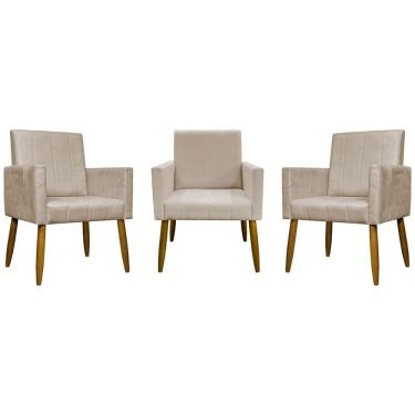 Imagem de Kit 3 Poltronas Decorativas Confortáveis Mari - Bege Suede