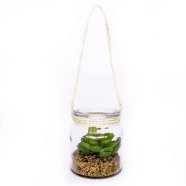 Imagem de Folhagem Suculenta de Pendurar Com Vaso de Vidro Verde 11 cm F04 - D'R