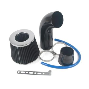 Imagem de Kit de tubo de admissão de ar frio universal para corrida de carro de 76 mm com filtro de ar cônico de alumínio(Black)