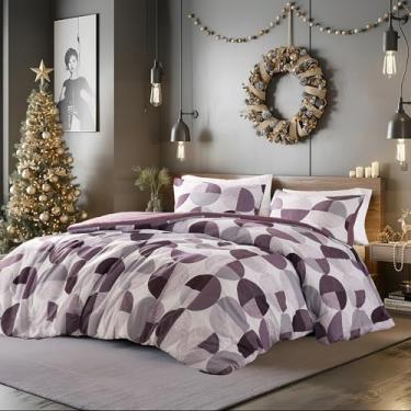 Imagem de Regency Heights Conjunto de edredom Queen estampado em três tons, 3 peças, microfibra ultramacia, quente e aconchegante para todas as estações, roxo ameixa e cinza