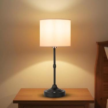 Imagem de MHazlxs Candeeiro de mesa recarregável, lâmpadas de toque sem fio, luz de mesa portátil com brilho regulável contínuo e sombra de tecido para mesa de cabeceira e sala de estar (preto, reto)