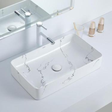 Imagem de Cuba Deend De Cerâmica MarmoBianco Para Banheiro 62x35x11cm