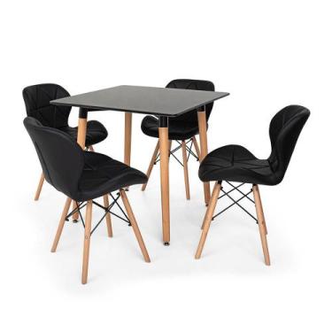 Imagem de Kit Mesa Jantar Eiffel 80x80 Preta + 04 Cadeiras Slim - Preta - Magazi
