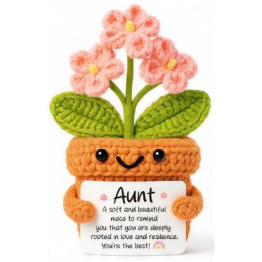Imagem de Canmuchful Presente de tia do sobrinho – linda estatueta de flor de crochê, suporte emocional, decoração em vaso feita à mão, aniversário inspirador, exibição de mesa de incentivo positivo