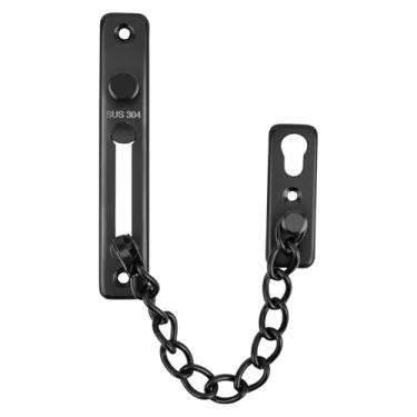 Imagem de KRYVLEXA Cadeado de corrente de porta resistente - aço inoxidável 304, trava com botão de pressão, à prova de crianças e animais de estimação, instalação sem perfuração para interiores, frontais