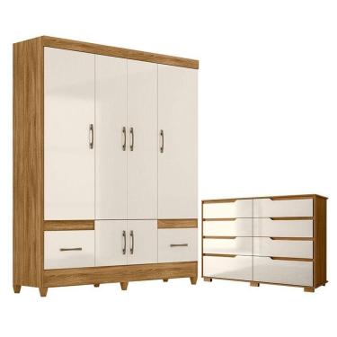 Imagem de Guarda Roupa Casal Ms912 E Cômoda Georgia Freijó Off White - Moval