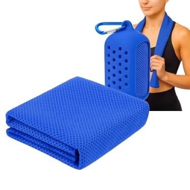 Imagem de Toalha de Resfriamento Esportiva em Malha, Azul Royal, com Mosquetão, para Exercícios e Academia, Absorvente e Refrescante