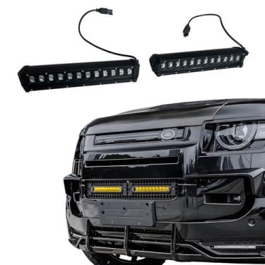 Imagem de Junberoy Grade inferior do para-choque dianteiro com luzes LED serve para Land Rover Defender 2020-2024 holofote amarelo luzes de neblina de LED decorativas
