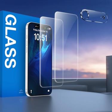 Imagem de [Pacote com 2 + 1] Pacote com 2 protetores de tela + 1 pacote com protetor de lente de câmera para iPhone Air, vidro temperado de dureza 9H, transparente HD, resistente a arranhões, compatível com