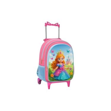 Imagem de Mochila de Rodinhas Infantil Sea Princess, Poliéster, Rosa e Azul, 40x30x14.5cm, 17L, com Alça Retrátil, para Escola e Viagem