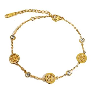 Imagem de MUNIGSMUR Pulseira feminina de zircônia cúbica banhada a ouro 14K, Adjustable, Ouro amarelo, Zircônia cúbica