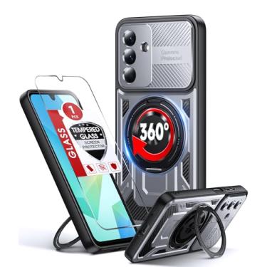 Imagem de LeYi Capa para A16-5G com protetor de tela de vidro e proteção de lente com tudo incluído, capa de celular de nível militar com suporte de anel de metal para Samsung Galaxy 16A 5G, cinza