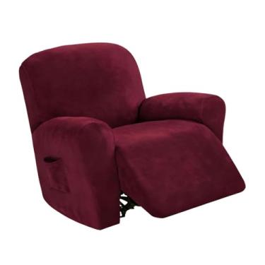 Imagem de Baoblaze Capa protetora elástica para poltrona reclinável com bolso, removível, em veludo, Vermelho