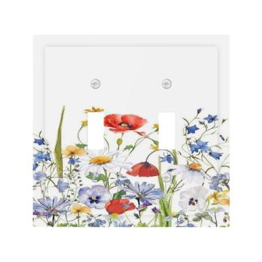 Imagem de Nadoabtm Capas decorativas de placa de interruptor, buquê de flores silvestres em aquarela, 2 turmas, interruptor duplo, placa de tomada elétrica para tomada de luz, interruptor de luz, placa de