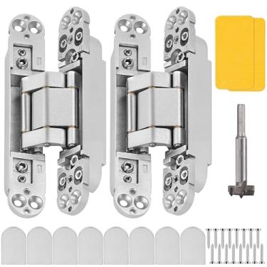 Imagem de Dobradiças invisíveis (2 peças) - Dobradiças ocultas prateadas de 15 cm para portas, ajustáveis de 3 vias, balanço de 180 graus e dobradiça invisível com suporte de cobre, dobradiças de porta ocultas