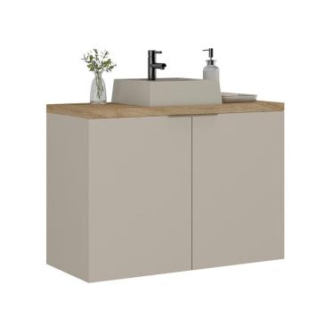 Imagem de Gabinete de Banheiro com Cuba Nature 2 Portas Nude e Carvalho 90 cm