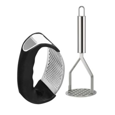 Imagem de Utensílios de Cozinha Inox – Amassador Batata e Espremedor Alho | Acessórios de Cozinha(COMPLETO)