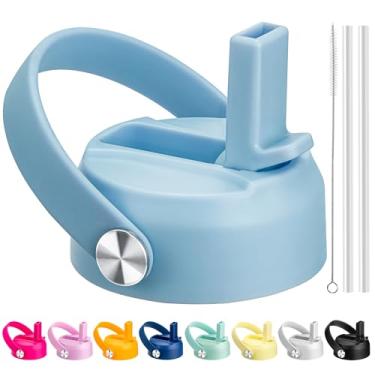 Imagem de Bluwing Tampa de canudo para Hydro Flask boca larga 32 1,134 g, tampas com canudo para Hydroflask 12 16 18 garrafas de água de boca larga de 590 ml, tampa de canudo de substituição (azul claro