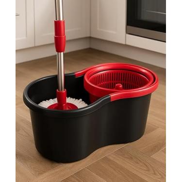Imagem de Mop Giratório 360° com Balde 8L, Sistema de Centrifugação, Cabo em Aço Inoxidável, Refil em Microfibra Lavável, para Pisos Frios, Vinílicos e Madeira